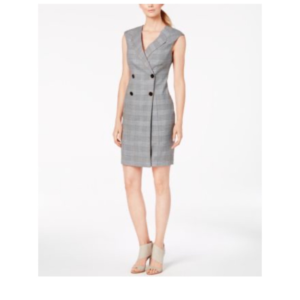 Calvin Klein Gray Plaid Mini Dress